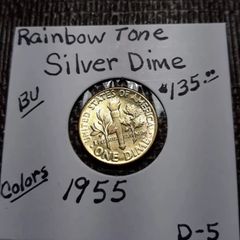 Rainbow Toned Gold Color Silver Coin 1955    Roosevelt  Dime  BU   D-5