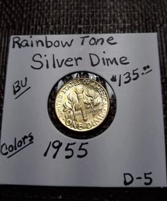 Rainbow Toned Gold Color Silver Coin 1955    Roosevelt  Dime  BU   D-5