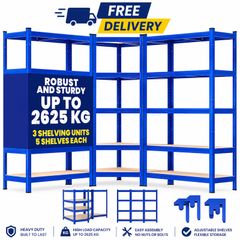 Set of 3 Heavy Duty Corner Shelving Units 2625kg Capacity