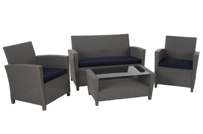 Cosco Malmo 4PC Patio Set - Grey w/ Navy Cushions - 88529GBLEUK