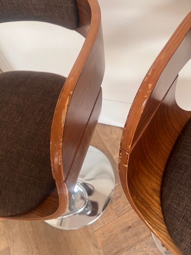 KARE Design Monaco Bar Stools, Pair, Walnut & Chrome, Adjustable