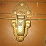 Vintage Hard Travel Suitcase, 1940s to 1950s, featuring a rigid textured brown exterior, metal corner guards, and a molded carry handle, Measurements are in the photo's, Postage Available or Collection Image 6