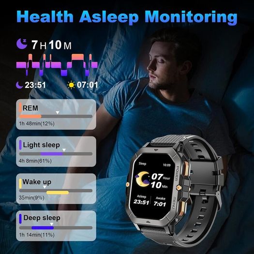 Smart Watch 5ATM Waterproof Inch Full HD Military Watch with Blood Pressure, Smart Watch Men with Heart Rate SpO2 Sleep Monitor Pedometer, 100+ Sports Modes Sports Watch