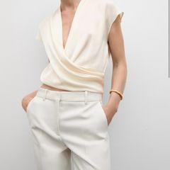 Mango silky sleeveless wrap blouse medium