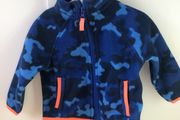 Brand new with tags blue and orange camouflage pattern fleece jacket with zip 6-9 months