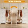 Small 5 Fabric Drawer Dresser with Clothes Rack Chest of Drawers with Hanging Rail Reversible Kids Wardrobe with Clothes Rack, Multifunctional Bedroom or Nursery Organiser (White) Image 5