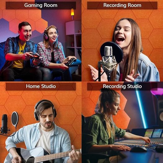 NEW SALE | 12 Pack Hexagon Acoustic Panels Self-adhesive, 30x26x0,9cm High Density Sound Proof Panels