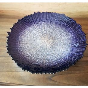 Dish-Plate/Hand Decorated Glitter Glazed Cobalt Glass Bowl Platter - Blue And Silver.. Price Drop