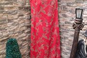 Vintage 1970s maxi sleeveless dress Red &amp; Gold with Dagger Collar Postage included