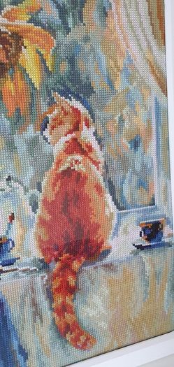 Stunning Handmade Cross Stitch Embroidery - Cats and Sunflowers
