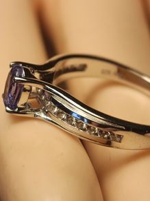 Rhodium Plated Silver Ring Natural Tanzanite & Zircon Ring