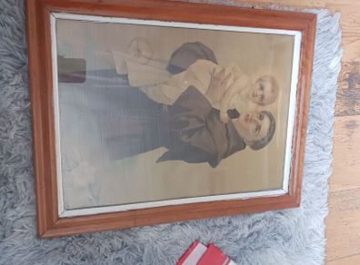 Antique  St Anthony Framed Lithograph  Print