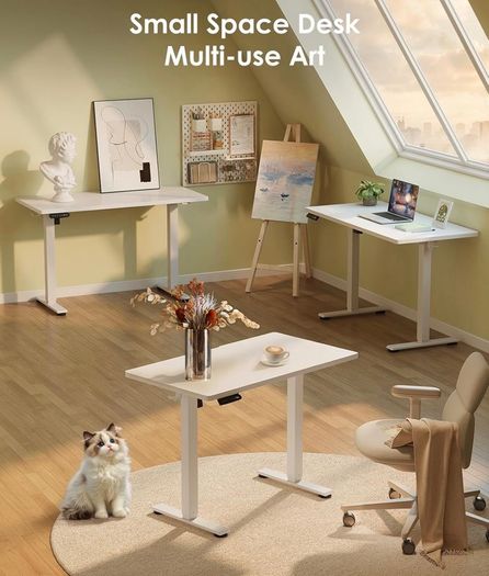 Standing Desk, Small Height Adjustable Desk with 3 Memory Heights 100cm Electric Sit Stand Table for Home Office Workstation, Compact Rising Computer Table for Small Spaces, White