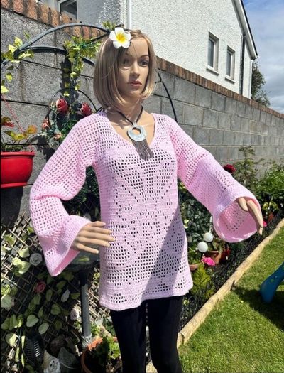 Handmade Crochet Tunic Sweater Soft Pink