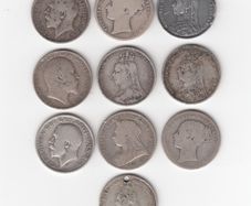 G.B. 10 x 92.5% Silver Coins, 10 x Shilling,1/-, ( no.G28)