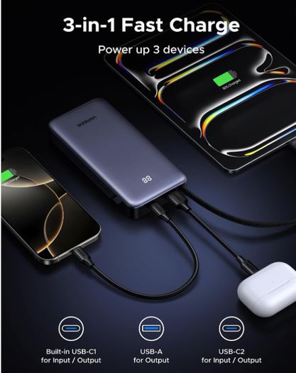 UGREEN 20000mAh 45W Power Bank with Built-in Cable