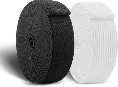 Elastic Sewing Bands Set of 2 16.4 Feet Long 0.79 Wide Lifetime Guaranteed Stretchable Polyester Material, Knitting Accessories, Strong Straps for Clothes, Pants - Black and White