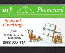 1991 United Kingdom 5 unit British Telecom  Christmas '91 Fork Lift Truck - BT Collectors Club (Landis & Gyr) Phone card