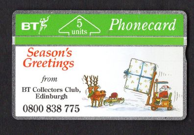 1991 United Kingdom 5 unit British Telecom  Christmas '91 Fork Lift Truck - BT Collectors Club (Landis & Gyr) Phone card