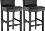 Set of 2 Bar Stools with Backrest Black  - Free Delivery Nationwide
