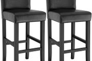 Set of 2 Bar Stools with Backrest Black  - Free Delivery Nationwide