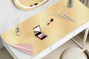 Dressing Table Mat 40x80cm, Leather Make Up Mat for Dressing Table, Dual-Sided and Easy to Clean Gold Desk Pad, Waterproof and Oilproof Vanity Accessories (Gold and Pink)