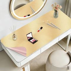 Dressing Table Mat 40x80cm, Leather Make Up Mat for Dressing Table, Dual-Sided and Easy to Clean Gold Desk Pad, Waterproof and Oilproof Vanity Accessories (Gold and Pink)