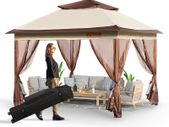 Patio Gazebo, 11 x 11 FT Pop up Gazebo for 8-10 Person, with Mosquito Netting, Metal Frame, and PU Coated 250D Oxford Cloth, Outdoor Canopy Shelter for Patio, Backyard, Lawn, Garden, Deck