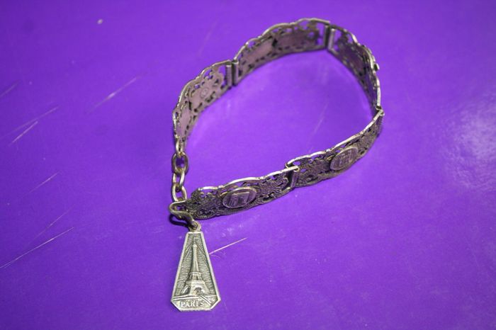 Vintage Turkish Silver Filigrane Depose Paris Souvenir Bracelet 8"