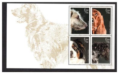 2016 Ireland Dogs: Irish Wolfhound, Irish red setter, sheepdog, Kerry Blue Commemorative Stamps Miniature Sheet Mint Never Hinged (MNH)