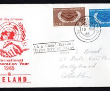 1965 Ireland International Co-operation Year. 20th Anniversary of the UNO Commemorative Stamp Illustrated First Day Cover (FDC)