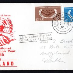 1965 Ireland International Co-operation Year. 20th Anniversary of the UNO Commemorative Stamp Illustrated First Day Cover (FDC)