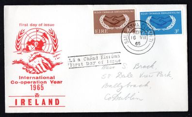 1965 Ireland International Co-operation Year. 20th Anniversary of the UNO Commemorative Stamp Illustrated First Day Cover (FDC)