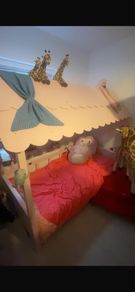 Molly Pink House Bed with a Scalloped Roof