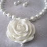 Handmade Statement White Bridal Necklace with Large Rose Pendant & earrings in a GIFT BOX Image 3