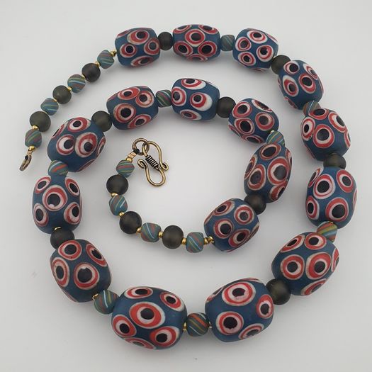 Antique Venetian Style Thousand Eye Glass Big Beads Necklace