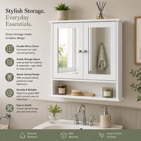 Bathroom Mirror Cabinet with Double Doors