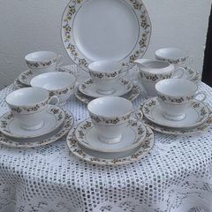 Vintage 21pce Fine Porcelain Teaset Yellow Floral & Gold Trim. 1970s- 1980s