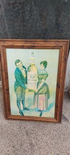 framed advertising Alderdice & Duncan ,newery ireland irish whiskey, few marks on picture,sold as seen ,nice in any home bar or man cave pub restaurant etc,,cme from closed down pub, abit faded etc ,see pictures for condition, sold as seen