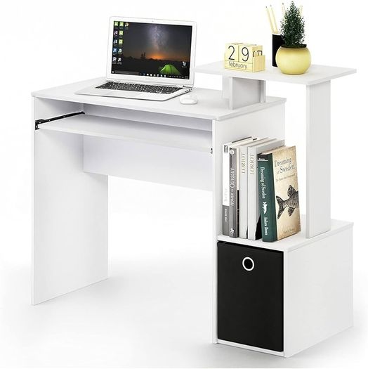 NEW SALE | Multipurpose Home Office Computer Writing Desk, Computer Desk, Study Desk, w/Bin, White/Black, 100.1 (W) x 86.6 (H) x 39.9 (D) cm