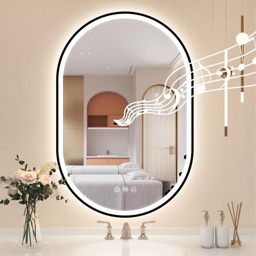 LED Bathroom Mirror Oval 60x90cm Bluetooth Speakers Antiifog Demister