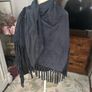 100% Suede Fringed Scarf in Petrol Blue Image 4