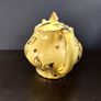 Vintage Arthur Wood Teapot and Matching Milk Creamer in a Gilt Pattern of Leaves and Spots on a Sunshine/Banana Yellow Glazed Background, in the Prince Shape Image 4