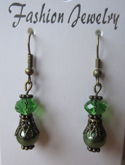 Green Drop Dangle Bronze Plated Fashion Earrings India  / dark olive