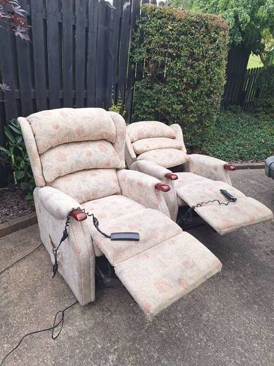 Two dual motor riser recliner electric armchairs