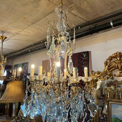 Crystal and Brass Large French Style Chandelier.