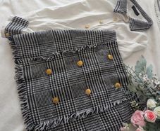 skirt & shirt set Trends Contrast Panel Blouse & Double Breasted  Twee d Skirt set, elegant shirt and skirt xs /S