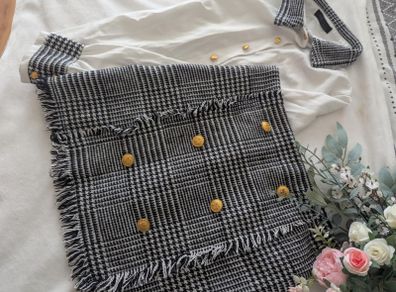 skirt & shirt set Trends Contrast Panel Blouse & Double Breasted  Twee d Skirt set, elegant shirt and skirt xs /S
