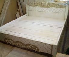 Bed, bedside stands, cabinet