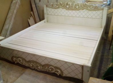 Bed, bedside stands, cabinet